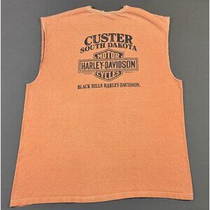 Rare Vintage Y2K Harley Davidson Custer South Dakota Black Hills Orange Shirt